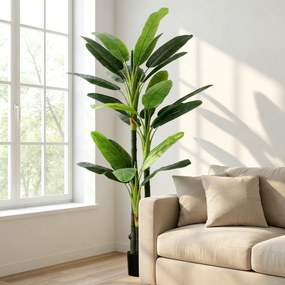 HOMCOM Arbore Artificial de Banan 180 cm cu Ghiveci, Plantă Falsă cu 18 Frunze pentru Decor Interior sau Birou, Verde | Aosom Romania