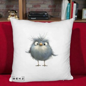 Perna Decorativa Pui Gri Pufos Zbarlit, 40x40 cm, Alb Pufos, Husa Detasabila, Perna Inclusa, BEKZ®