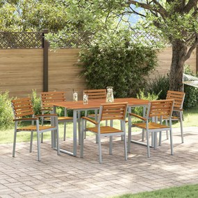 vidaXL Set de dining pentru grădină , 7 piese, din lemn solid de acacia și metal