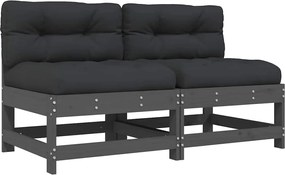 vidaXL Canapele de mijloc cu perne, 2 buc., gri, lemn masiv de pin