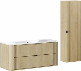 Set dulap baza suspendat 120 cm cu lavoar si dulap coloana Comad Ovalia stejar Cremona