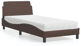 3208299 vidaXL Pat cu saltea, maro, 80x200 cm, piele ecologică