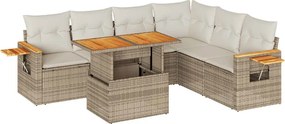 vidaXL Set canapele grădină cu perne 7 piese bej poliratan/lemn acacia