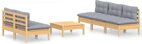 vidaXL Set mobilier grădină cu perne gri, 6 piese, lemn de pin