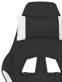 Scaun de gaming pivotant cu taburet, negru si alb, textil 1, Alb, Cu suport de picioare