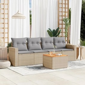 vidaXL Set canapele de grădină, 5 piese, cu perne, bej, poliratan