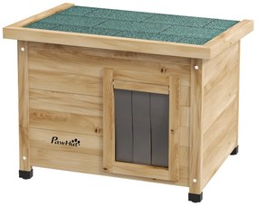 PawHut Casa pentru pisici adăpost exterior din lemn ridicată, cu acoperiș asfalt, fereastră, 57 x 45 x 43 cm galben | Aosom Romania