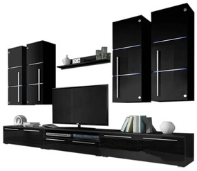 Expedo Mobilă sufragerie LOBO, dulapurile superioare: negre, dulapurile inferioare: negre