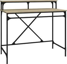 vidaXL Birou, stejar sonoma, 100x50x90 cm, lemn prelucrat și fier