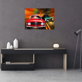 Tablou pe sticlă - Mașini de curse retro (70x50 cm)