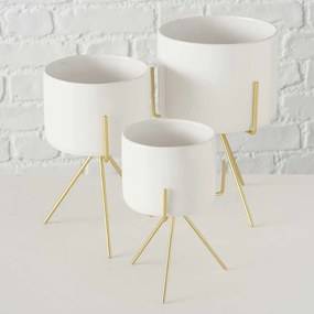 SUPORT GHIVECI, H 26 CM, CERAMICA/METAL, ALB/AURIU