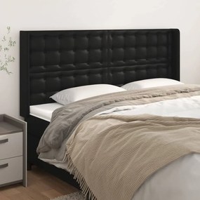 Tablie de pat cu aripioare, negru, 163x16x118 128 cm, piele eco 1, Negru, 163 x 16 x 118 128 cm
