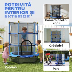 HOMCOM Trambolină Elastică pentru Copii cu Plasă de Siguranță și Țevi Căptușite, Vârstă 3-10 Ani, Ø140x190 cm, Albastru | Aosom Romania