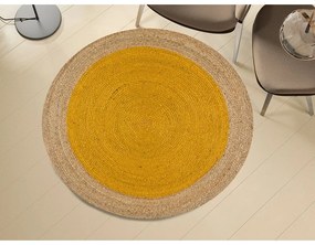 Covor galben muștar-natural rotund ø 90 cm Mahon – Universal