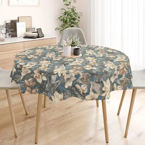 Goldea față de masă decorativă loneta - flori tropicale - rotundă Ø 130 cm