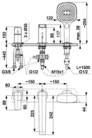 KFA Armatura 4525-210-31 - Baterie pentru cadă, 3 orificii MALAGA, auriu periat