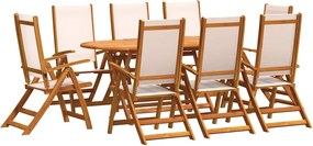 vidaXL Set mobilier de grădină, 9 piese, lemn masiv acacia/textilenă