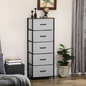 HOMCOM Comodă cu 5 Sertare în Stil Industrial, pentru Dormitor, Sertare Detașabile din Material Textil, 45x30x116 cm | Aosom Romania