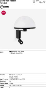 Aplica de perete neagra cu reader LED DOME