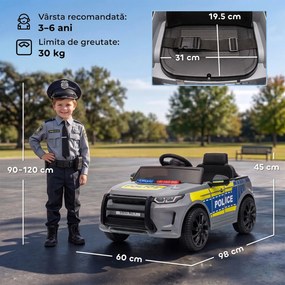 AIYAPLAY Mașină Electrică de Poliție 12V cu Telecomandă, Lumini și Sirenă, Gri | Aosom Romania