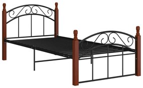324919 vidaXL Cadru de pat, negru, 100x200 cm, metal și lemn masiv stejar