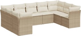 vidaXL Set canapele de grădină, 9 piese, cu perne, bej, poliratan