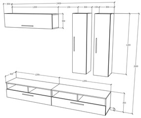 Living haaus Haga V10, Antracit/Stejar Wotan, L 240 cm