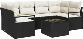 vidaXL Set de canapea 7 pcs Negru și Crem poliratan