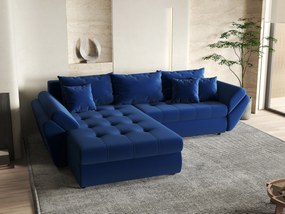 Colțar extensibil dumonde cu ladă de depozitare si sezut confortabil din spuma high-density, Loana Royal Blue 270x185 cm