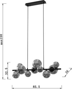 Lustră pe cablu ONLI PALOMA 10xG9/10W/230V negru/fumuriu