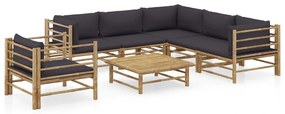 3058216 vidaXL Set mobilier de grădină cu perne gri închis, 7 piese, bambus