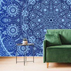 Tapet Mandala ornamentală cu dantelă în albastru