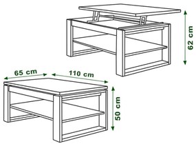 Masuta de cafea extensibila in decor stejar artisan PORTI 100x65 cm