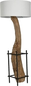 Lampadar din lemn de tec lucrat manual, natur, cu picior sculptat și raft din metal negru, finisaj natural, 200 x 75 x 75 cm, „Valencay”