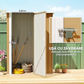 Outsunny Căsuță de Grădină 1.07m² din Oțel Zincat, Căsuță pentru Unelte cu Ușă Blocabilă, Acoperiș Înclinat, 142x86x189 cm, Galben | Aosom Romania
