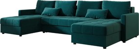 OFERTA Set canapea extensibila in forma de U VENORIA 285x146 cm, petrol + 2 perne GRATUIT II. calitate