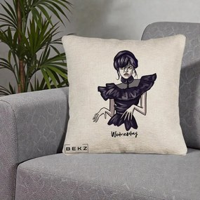 Perna Personalizata Wednesday Addams Dans Gotic, 40x40 cm, Bej Canapea, Husa Detasabila, Perna Inclusa, BEKZ®