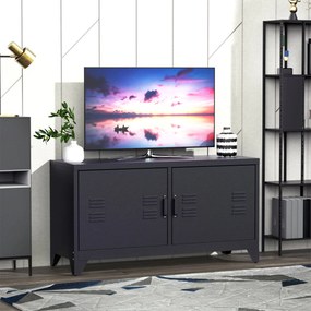 HOMCOM Suport TV banc televizor design industrial 2 dulapuri cu 2 rafturi reglabile treceri pentru cabluri structura otel negru | Aosom Romania