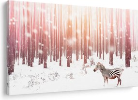 Tablou - Zebra în pădurea înzăpezită (90x60 cm)