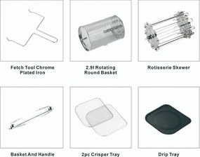 Friteuză-cuptor cu aer cald Oliver Voltz OV51980AO, 1700 W, 13 l, 10 programe, 65-200 °C, Spieți rotative și coș, Ecran tactil, Funcție de dospire, Negru