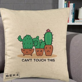 Perna Decorativa Cactus Funny Can't Touch This, 40x40 cm, Bej, Husa Detasabila, Perna Inclusa, BEKZ®