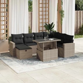 vidaXL Set mobilier de grădină cu perne, 8 piese gri deschis poliratan