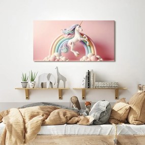 Tablou unicorn de poveste pe un curcubeu pastel