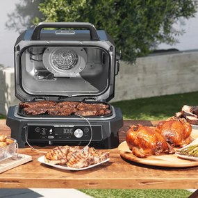 Gratar electric Ninja OG901EU, SMART, 1700W, 7 programe, 45x29 cm, 260C, Ceramica Plocha, Tehnologie Woodfire, IPX4, Negru/Albastru