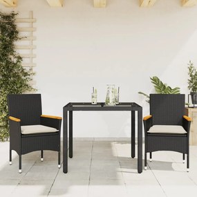 vidaXL Set mobilier de grădină cu perne 3 piese negru poliratan&amp;sticlă
