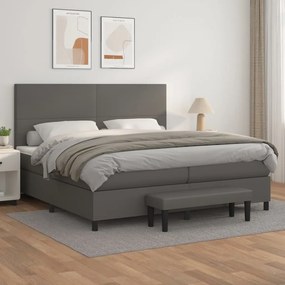 3137567 vidaXL Pat box spring cu saltea, gri, 200x200 cm, piele ecologică