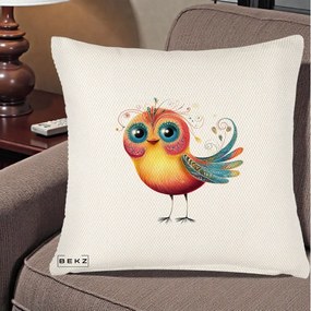 Perna Decorativa Pasare Vibranta cu Aripi Ornamentale, 40x40 cm, Crem Reliefat, Husa Detasabila, Perna Inclusa, BEKZ®