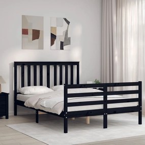 3194245 vidaXL Cadru de pat cu tăblie, negru, 120x200 cm, lemn masiv