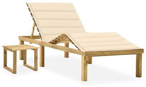 vidaXL Șezlong de grădină cu masă și pernă, lemn de pin tratat