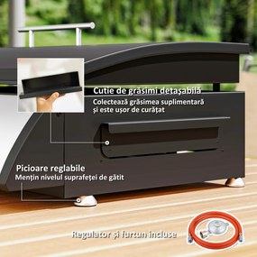 Outsunny Grătar pe Gaz din Oțel cu 3 Arzătoare, Regulator, Furtun și Capac, 63x47x25 cm, Negru | Aosom Romania